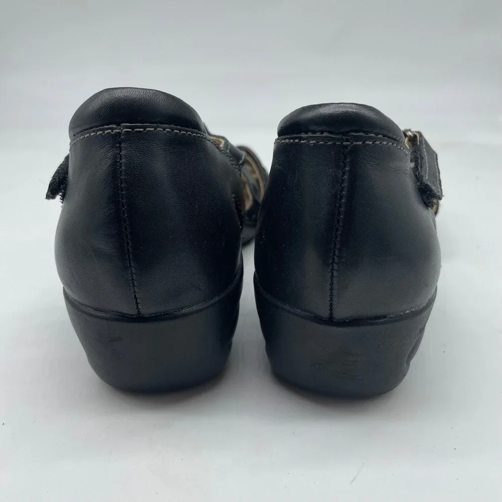 Earth Origins Tipper‎ Black Leather Strappy Wedge Sandals 8M 2017S Womens